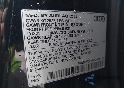 2023 Audi Q8 Premium Plus 55 Tfsi Quattro Tiptronic z USA, uszkodzony, nr VIN WA1BVBF19PD021710